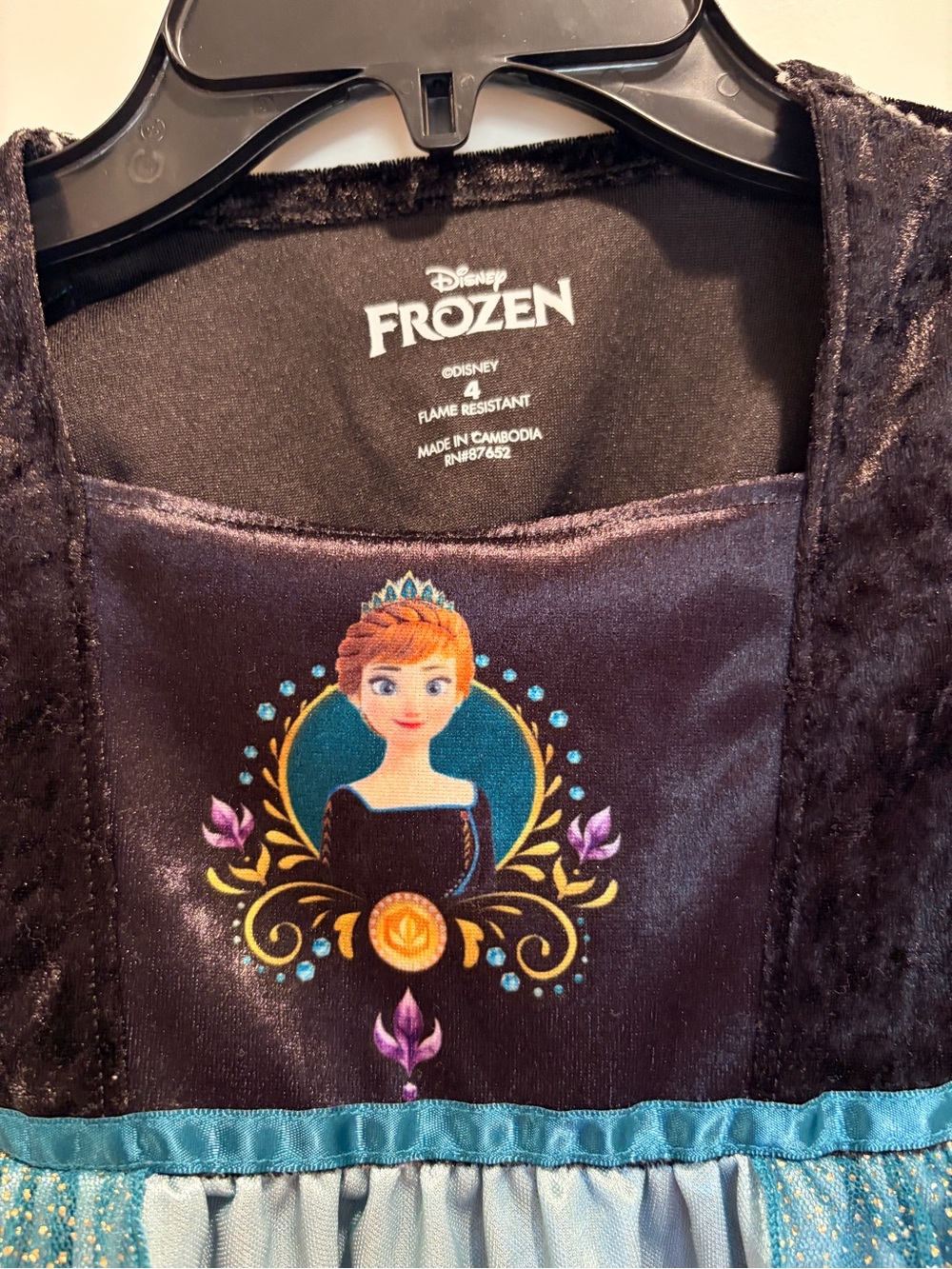 Disney Anna Teal, Black & Purple Girls Dress Removable Cape 4T - Picture 2 of 3